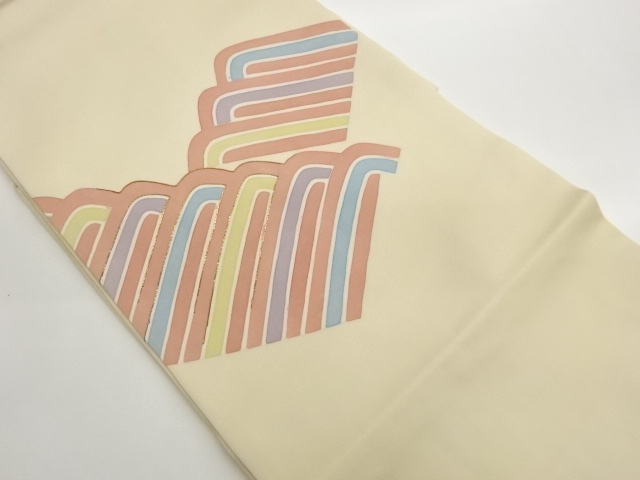 塩瀬金駒刺繍抽象模様名古屋帯